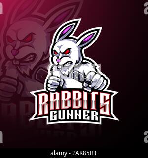 Coniglio mascotte esporte logo design Illustrazione Vettoriale