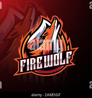 Fire wolf esporte logo design Illustrazione Vettoriale