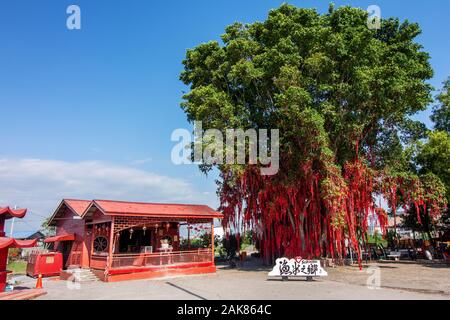 Selangor, Malaysia 01/01/2020 - Sekinchan Wishing Tree è il famoso punto di riferimento nella città dove i visitatori potrebbe scrivere i loro desideri su un nastro rosso / panno Foto Stock