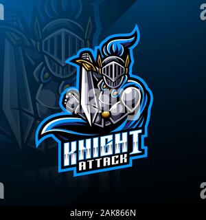 Knight sport mascotte logo design Illustrazione Vettoriale