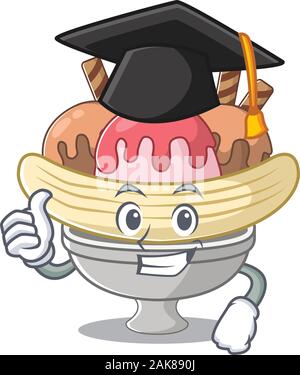 Felice e orgoglioso di banana split indossando una graduazione nera hat Illustrazione Vettoriale