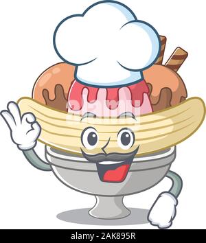 Banana Split personaggio dei fumetti di indossare il costume di chef e il cappello bianco Illustrazione Vettoriale