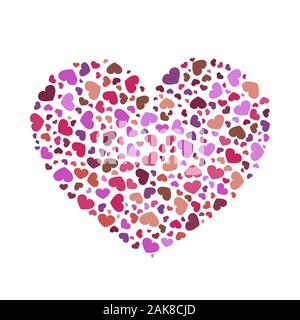 Rosso, rosa e viola i cuori. Cartolina di matrimonio è una illustrazione vettoriale. Illustrazione Vettoriale