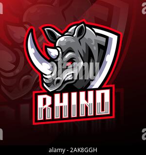 Testa di Rhino mascotte logo design Illustrazione Vettoriale