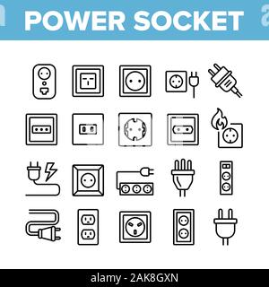Presa di alimentazione elettrica raccolta di set di icone vettore Illustrazione Vettoriale