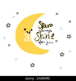 Star sempre risplendere per te, luna sorriso cartoon doodle illustrazione vettoriale Illustrazione Vettoriale