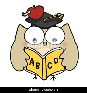 Il gufo di studio dello studente prenota cartoon illustrazione vettoriale Illustrazione Vettoriale