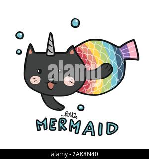 Little Mermaid colorate colore arcobaleno cartoon doodle illustrazione vettoriale Illustrazione Vettoriale