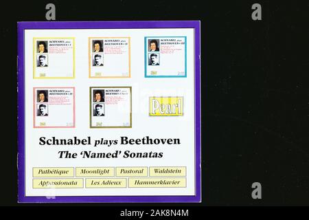 Il coperchio della storica la registrazione di musica su cd di Schnabel giocando il 'named' sonate per pianoforte dal compositore Beethoven. Foto Stock