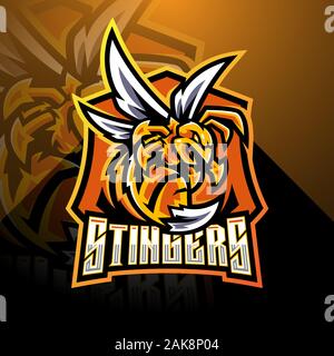 Angry bee esporte mascotte logo design Illustrazione Vettoriale