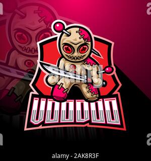 Voodoo esporte mascotte logo design Illustrazione Vettoriale