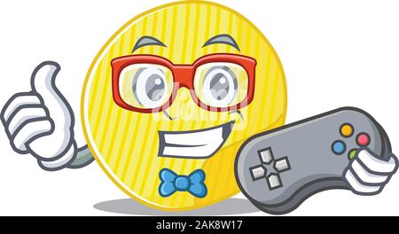 Smiley gamer patatine mascotte cartoon style Illustrazione Vettoriale