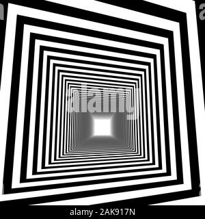 Immagine 3D di un abstract tunnel diagonale con le strisce bianche e nere, illusione ottica.