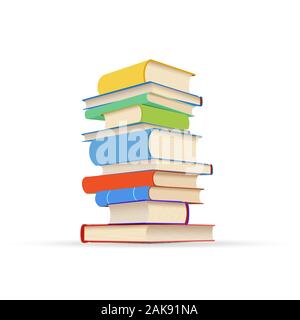 Pila di diversi libri di testo colorato isolato su bianco Illustrazione Vettoriale