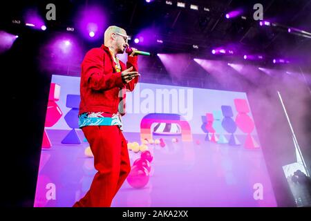 Odense, Danimarca. 27th, Giugno 2019. Il cantante colombiano e reggaeton artista J Balvin esegue un concerto dal vivo durante il danese music festival polveriera 2019 in Odense. (Photo credit: Gonzales foto - Lasse Lagoni). Foto Stock