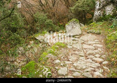 Meteora, Grecia - 19 DIC 2019: sentiero escursionistico a Meteora,Grecia Foto Stock