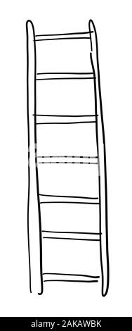 Disegnato a mano disegno vettoriale illustrazione della scaletta di legno. Sfondo bianco, contorni neri. Illustrazione Vettoriale