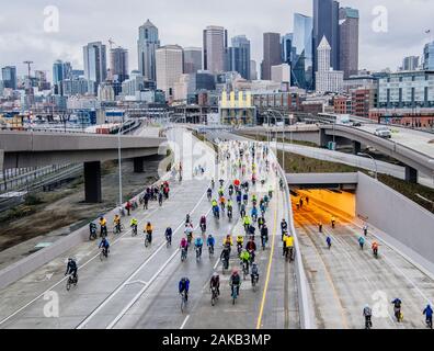 Le persone sulla bicicletta contest, Seattle, Washington, Stati Uniti d'America Foto Stock