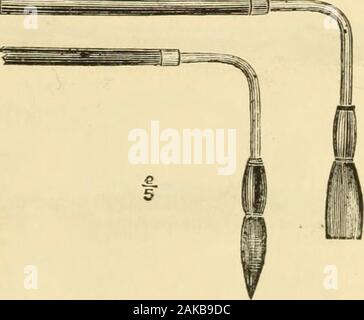 Un manuale di malattie del naso e della gola : compresa la faringe, la laringe, la trachea, l'esofago, naso e rinofaringe . Fig. 26.-laringeo sonde. in riferimento alla Fig. 44. Si vedrà che il catetere-curvedinstrument (indicato da linee tratteggiate), e ray instrumentreach rettangolare lo stesso posto; ma mentre il primo tocco e persino pressesagainst l'epiglottide, quest'ultima evita. Quindi la superiorità di therectangular strumento. Sonde.-it che a volte accade che è auspicabile introdurre soundswithin della laringe. Mediante tali strumenti l'origine e densityof Foto Stock