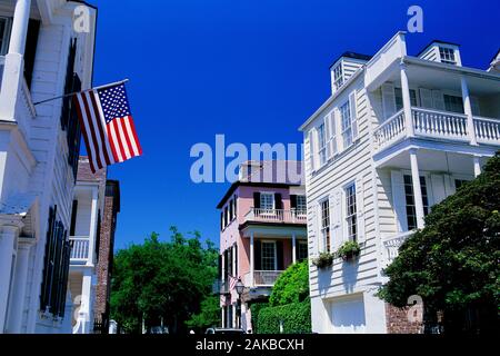 Vista delle case, Charleston, Carolina del Sud, STATI UNITI D'AMERICA Foto Stock