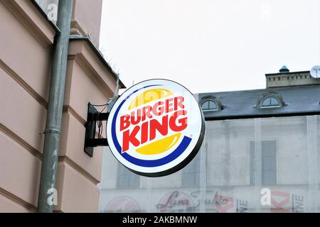 Burger King segno sulla facciata di edificio Foto Stock