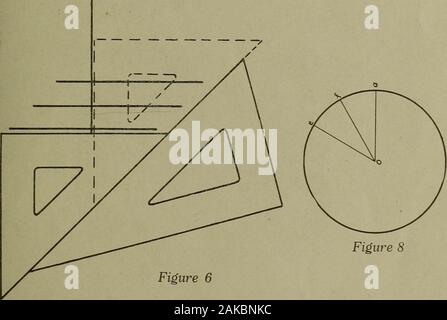 Disegno meccanico: scritte, materiali e metodi . La figura 5 la figura 7. La figura 6 su esame di maiale. 7, è evidente che la somma di tutte le theangles circa un punto sullo stesso lato di una retta Une è paria 180°, o due angoli retti. Come molti 60° angoli intorno ad un pointon sullo stesso lato di una linea retta? Come molti 30°? 18 Disegno meccanico come molti angoli a 45° in un angolo retto? Come molti 45° anglesabout un punto sullo stesso lato della linea retta? Cosa angolo aggiuntea un angolo di 60° renderà anangle di 90°? Un angolo di 45° aggiunto ad un30° rende un angolo di quanti gradi? Scale:-Draftsme Foto Stock