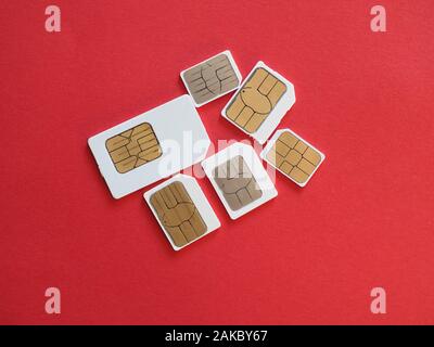 Mini e micro e nano Sims per il telefono cellulare Foto Stock