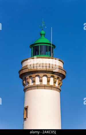 Francia, Morbihan, costa selvaggia, penisola di Quiberon, Port Maria faro Foto Stock