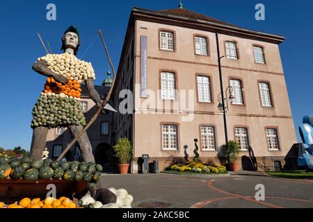 Francia, Doubs, Montbéliard, castello dei duchi di Württemberg, cortile interno, museo, il castello di colore, decorazioni, Archer, cucurbitacee, autunno Foto Stock