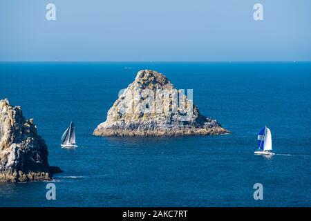 Francia, Finisterre, Armorica Parco Naturale Regionale, Crozon Penisola, Camaret-sur-Mer, Tas de Pois a Pointe de Pen Hir Foto Stock