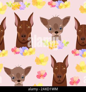 Infantile seamless pattern con disegnati a mano i cani. Illustrazione Vettoriale