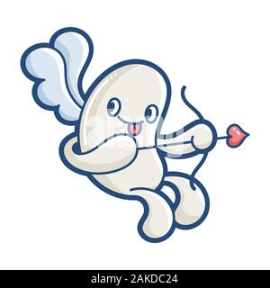 Kawaii cupido monster cartoon illustrationisolated su bianco Illustrazione Vettoriale