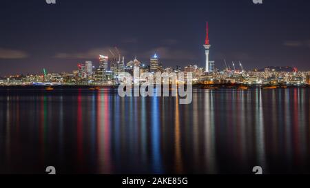 Auckland City di notte, Nuova Zelanda Foto Stock