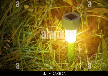 Luci da giardino con batteria solare. Closeup shot Foto Stock