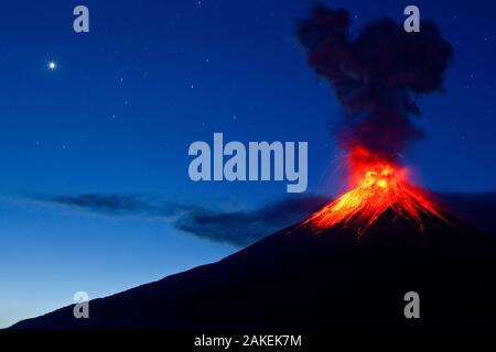 Vulcano Tungurahua scoppiando all'alba, ecuadoriana pendii orientali, Tungurahua, Ecuador, febbraio 2014. Foto Stock