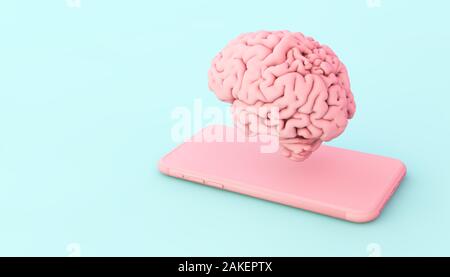 Il cervello e il concetto di telefono 3d rendering Foto Stock