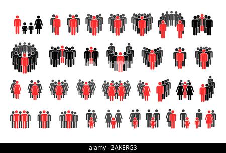 Set di persona diverse sagome con importante evidenziare in rosso su bianco Illustrazione Vettoriale