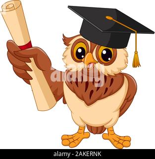 Cartoon owl indossando la laurea di trattenimento tappo diploma Illustrazione Vettoriale