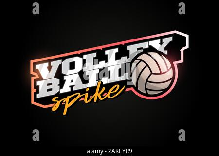 La mascotte di pallavolo moderni sport professionale tipografia in stile retrò. Disegno vettoriale emblema distintivo e il modello sportivo logo design. Illustrazione Vettoriale