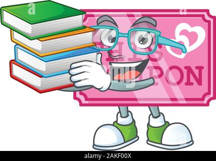 Raffreddare e studente brillante rosa amore coupon mascotte cartoon con libro Illustrazione Vettoriale