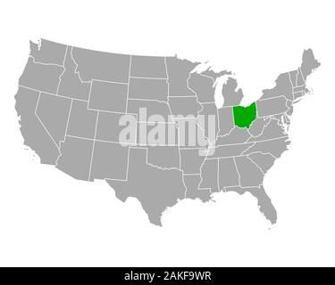 Mappa di Ohio negli Stati Uniti Foto Stock