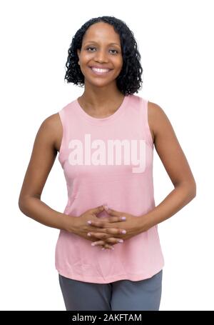 Bella sportivo americano africano donna matura isolata su sfondo bianco per tagliare Foto Stock