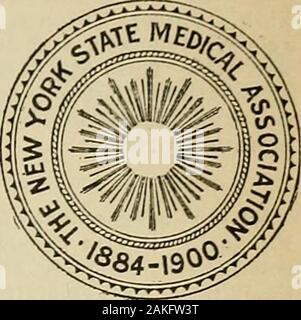 Directory medici di New York, New Jersey e Connecticut . per leggere giornali e partecipare ai lavori scientifici di tali annualmeeting. Gli ospiti.-§ 3. Gli ospiti invitati i membri del medico e di altre professioni,possono essere concessi gli stessi privilegi delegati provenienti da altri Stati membri e la società foreignmedical. Articolo XIII.-guarnizioni. Membro dell'Associazione medica.-§ 1. La guarnizione di tenuta del lenuove York Stato associazione medica devono essere della stessa dimensione e il design come quello della New York StateMedical associazione fondata nel 1884, ma la mar-ginal iscrizione deve essere, nel segmento superiore,l'nello Stato di New York Foto Stock