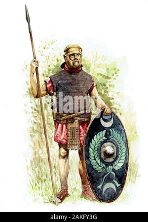 Illustrazione degli ausiliari romani. Legionario romano. Soldato ausiliario. Foto Stock