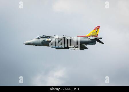 Fairford, Gloucestershire, Regno Unito - 20th luglio 2019: Spagnolo Marina EAV-8B Harrier II Espone al Fairford International Air Tattoo 2019 Foto Stock