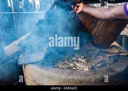 La Costa d Avorio, Grand Lahou distretto, Grand Lahou, fumatori di pesce Foto Stock