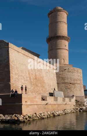 Francia, Bouche du Rhone, Marsiglia, la torre di fort Saint Jean Foto Stock
