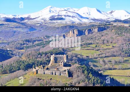 Francia, Puy de Dome, matural Parco Regionale dei Vulcani della Auvergne in background (vista aerea) Foto Stock