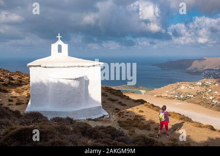 La Grecia, arcipelago delle Cicladi, Andros isola, cappella di Zoodocos Pighi monastero (o Agias Moni) sul sentiero numero 16 tra Batsi e Ano Agios Petros Foto Stock