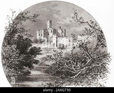 Il castello di Warkworth, Warkworth, Northumberland, Inghilterra, visto qui nel XIX secolo. In inglese da immagini, pubblicato 1890. Foto Stock